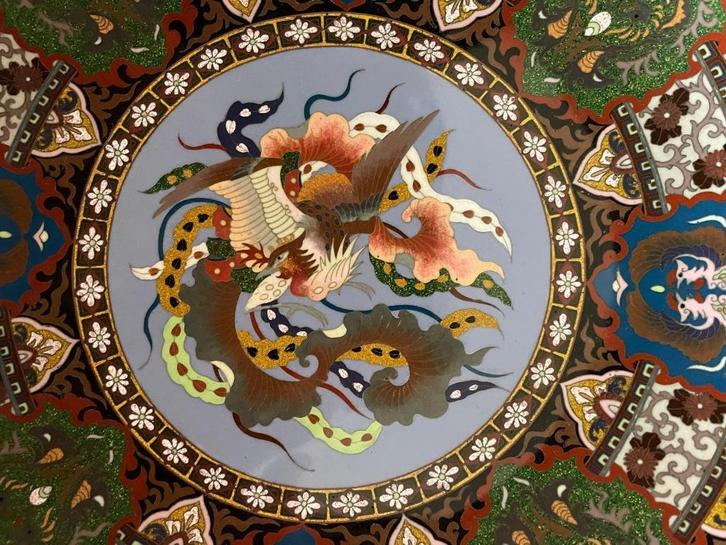 Cloisonne bord, Japans, vuurvogel, gedetailleerd, kleurrijk, Antiek en Kunst, Kunst | Niet-Westerse kunst, Ophalen of Verzenden