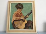 Vintage schilderij. Zigeunerjongen met gitaar. 46 x 54 cm., Antiek en Kunst, Kunst | Schilderijen | Klassiek, Ophalen of Verzenden