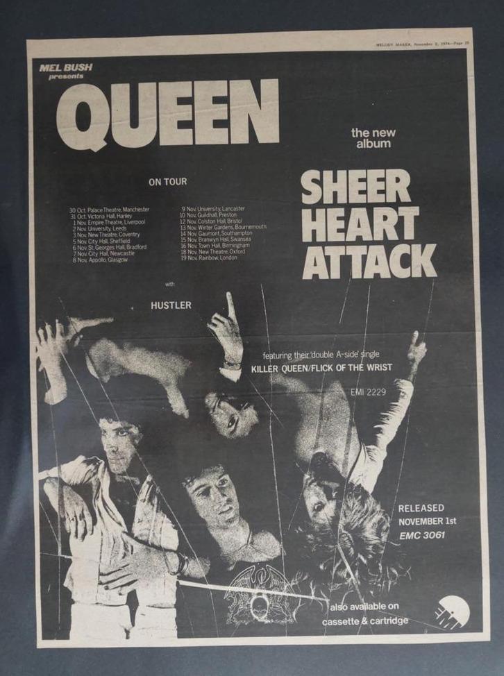 Queen - Sheer Heart Attack (UK 1974) advertentie, Verzamelen, Muziek, Artiesten en Beroemdheden, Gebruikt, Overige typen, Ophalen of Verzenden