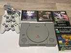 Sony PlayStation 1 compleet + 2 controllers + 6 games, 2 spelers, Ophalen of Verzenden, Gebruikt, Vanaf 3 jaar