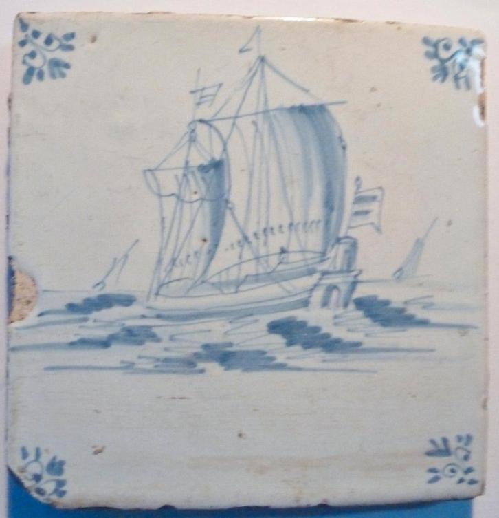 Zeer mooie en zeldzame SCHEEPS tegel met VOC schip; GENT!, Antiek en Kunst, Antiek | Wandborden en Tegels, Ophalen of Verzenden