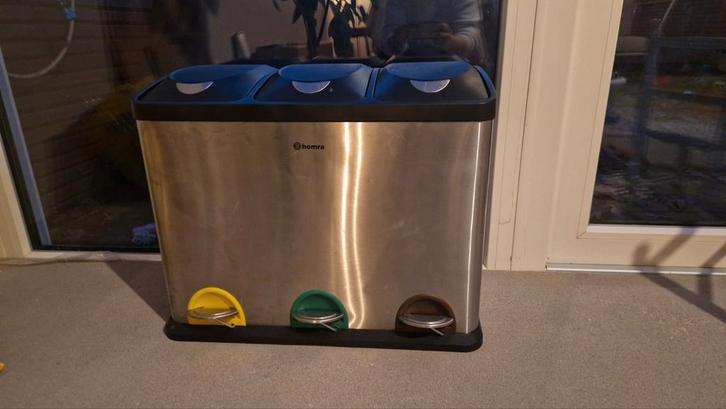 RVS Prullenbak - 3 Vakken (3x15L), Huis en Inrichting, Woonaccessoires | Prullenbakken, Zo goed als nieuw, Rvs, 50 tot 75 cm, 40 liter of meer