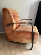 Vintage Leren Fauteuil met Metalen Frame, Huis en Inrichting, Fauteuils, Ophalen, Gebruikt, 50 tot 75 cm, Leer