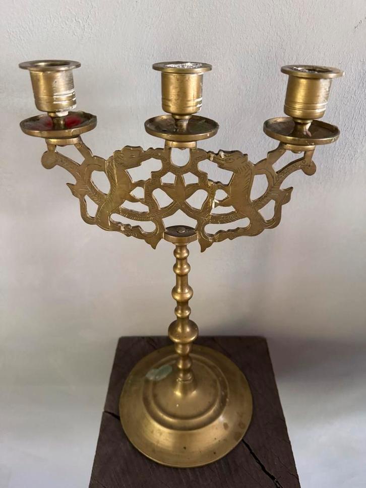 Unieke Franse Koperen koperen kraagkandelaar Wabi Sabi, Huis en Inrichting, Woonaccessoires | Kandelaars en Kaarsen, Ophalen of Verzenden