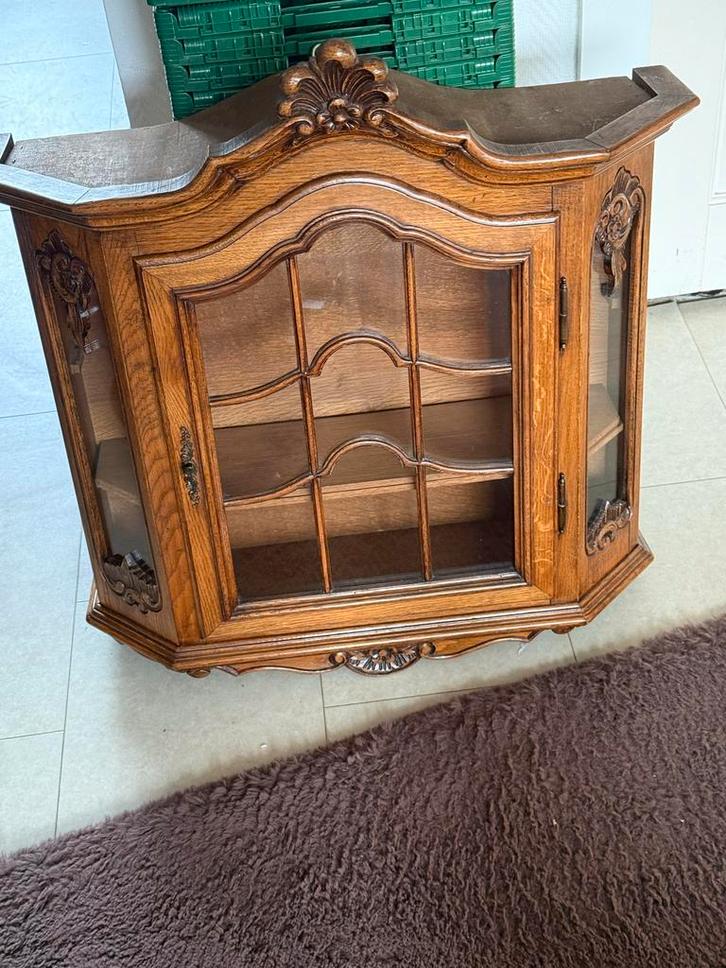 Antieke wand vitrinekast met glas, Antiek en Kunst, Antiek | Meubels | Kasten, Ophalen