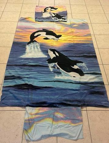 Lekker warm flanellen dekbedovertrek met orca's (1 pers) beschikbaar voor biedingen
