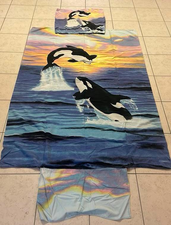 Lekker warm flanellen dekbedovertrek met orca's (1 pers), Kinderen en Baby's, Kinderkamer | Beddengoed, Zo goed als nieuw, Dekbedovertrek