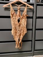 Sexy kanten stringbody met open kruis - Maat S, Generic, Verzenden, Beige, Body of Korset