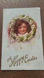 Pasen. Reliëfkaart.Kind met een krans lelietjes van Dalen., Verzamelen, Ophalen of Verzenden, Voor 1920, Gelopen, Kinderen
