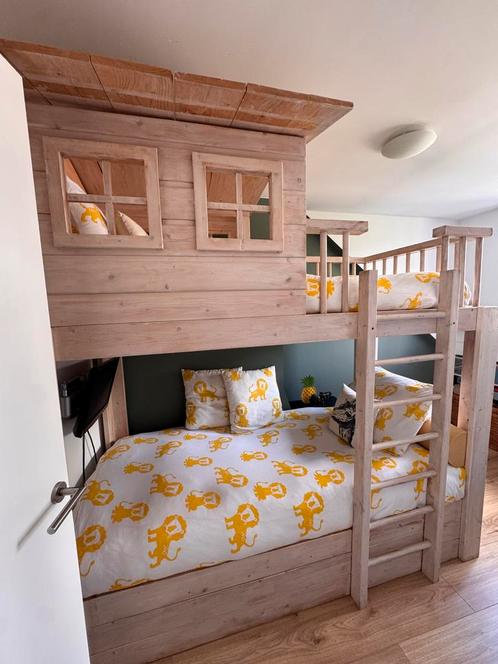 Stapelbed Incl. Matrassen/toppers en Beddengoed, Kinderen en Baby's, Kinderkamer | Bedden, Zo goed als nieuw, 180 cm of meer, 85 tot 100 cm