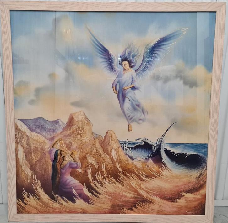 Batik van Reddende Engel - 100x98cm achter glas, Antiek en Kunst, Kunst | Schilderijen | Klassiek, Ophalen