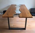 Houten tafel met glasplaat, Huis en Inrichting, Ophalen, Gebruikt, 50 tot 100 cm, Vijf personen of meer