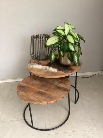 Salontafel bijzettafel 2 delig hout met metaal 2 tafels set beschikbaar voor biedingen