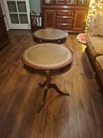 Drumtafel Vintage Houten Bijzettafel met Lederen Blad, Huis en Inrichting, Tafels | Bijzettafels, Ophalen, Minder dan 45 cm, Minder dan 55 cm