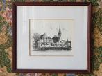 Mooie ingelijste vintage litho van Veere door Frans Bliek., Ophalen of Verzenden