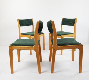 4 vintage Danish dining chairs Findah eiken donkergroene rib