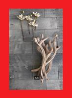 DECORATIE landelijk hout vergrijsd rieten mand zijden bloem, Ophalen of Verzenden, Nieuw, Rond, Hout