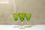 3 Val st. Lambert - Goethe - Groene wijnglazen van kristal, Ophalen of Verzenden