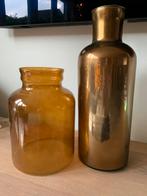 Twee grote vazen glas, Ophalen, Gebruikt, Geel, Glas