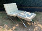 Barcelona chair en hocker/voetbank REPLICA Mies van der Rohe, Ophalen, Wit, Leer, Zo goed als nieuw