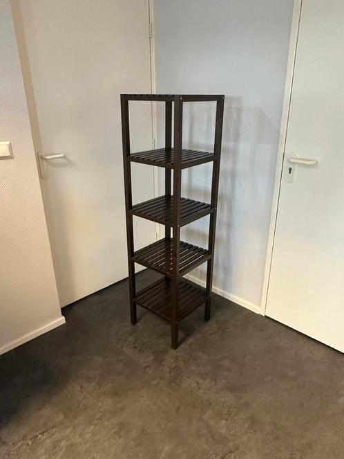 Badkamerrek/stellingkast donkerbruin Ikea Muskan, Huis en Inrichting, Badkamer | Badkamermeubels, Zo goed als nieuw, (Half)hoge kast
