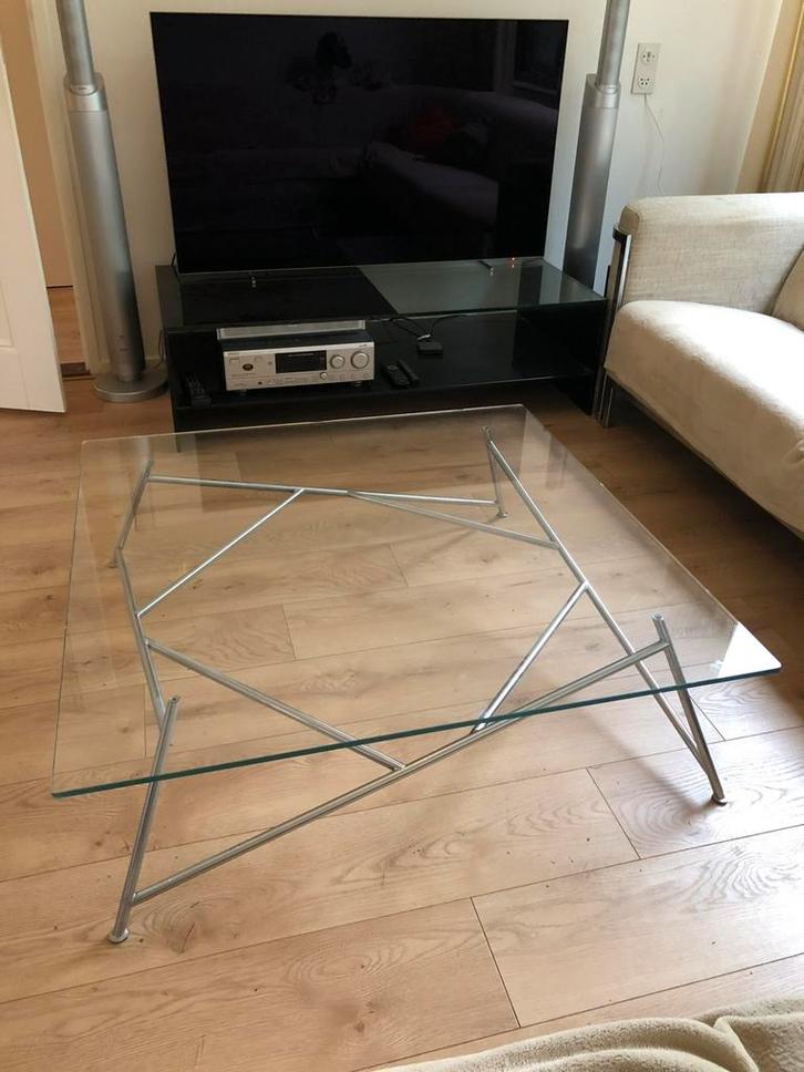 Harvink Mikado Salontafel Glas 100x100cm IGST, Huis en Inrichting, Tafels | Salontafels, Gebruikt, Minder dan 50 cm, 50 tot 100 cm