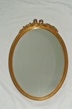 Oude ovale spiegel met strik Houten spiegel Goud, Ophalen, Ovaal, Minder dan 50 cm, Minder dan 100 cm