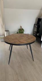 Ronde eetafel - visgraat teakhout, Huis en Inrichting, Tafels | Eettafels, Ophalen, 100 tot 150 cm, Zo goed als nieuw, Teakhout