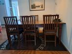 Eettafel van massief teak en 6 design stoelen, Huis en Inrichting, Tafels | Eettafels, Ophalen, Gebruikt, Teakhout, 200 cm of meer