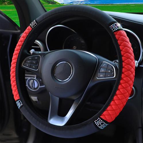 Zwarte Rode Leren Glitter Auto Stuurhoes / Stuur Hoes Cover, Auto diversen, Auto-accessoires, Nieuw, Ophalen of Verzenden