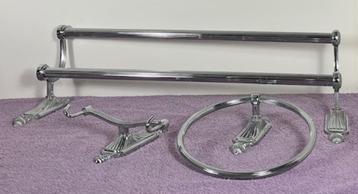 Vintage Frans dubbel metalen handdoekenrek met  ring etc. beschikbaar voor biedingen