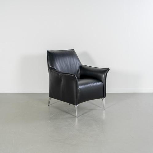 2x Leolux Mayuro Fauteuil Zwart Leer - Chroom, Huis en Inrichting, Fauteuils, Zo goed als nieuw, Leer, Metaal, 50 tot 75 cm, Minder dan 75 cm
