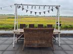 Tuintafel + Riviera Maison Bank + 4x Stoel, Ophalen, Gebruikt, Hout, Bank
