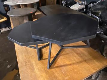 Salontafel set 8 kant zwart mango hout 88 & 70 cm beschikbaar voor biedingen