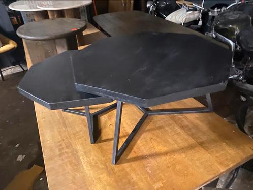 Salontafel set 8 kant zwart mango hout 88 & 70 cm, Huis en Inrichting, Tafels | Salontafels, Nieuw, Minder dan 50 cm, 50 tot 100 cm