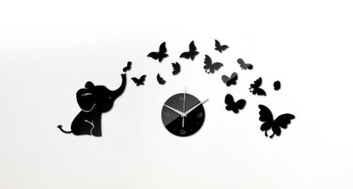 wandklok in acryl model olifant / vlinders - nieuw, Huis en Inrichting, Woonaccessoires | Klokken, Nieuw, Wandklok, Ophalen of Verzenden