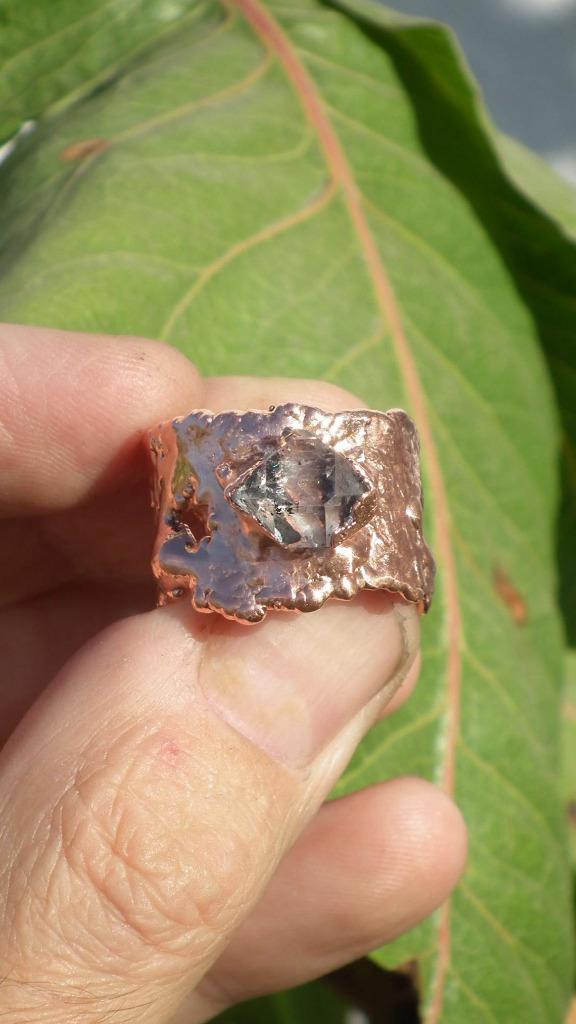 Electroformed koperen Herkimer diamant ring, Verzamelen, Mineralen en Fossielen, Mineraal, Verzenden