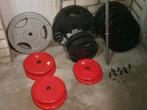 Bumperplates 125 kg + olympische barbell 10 kg, Ophalen, Gebruikt, Benen, Halterset