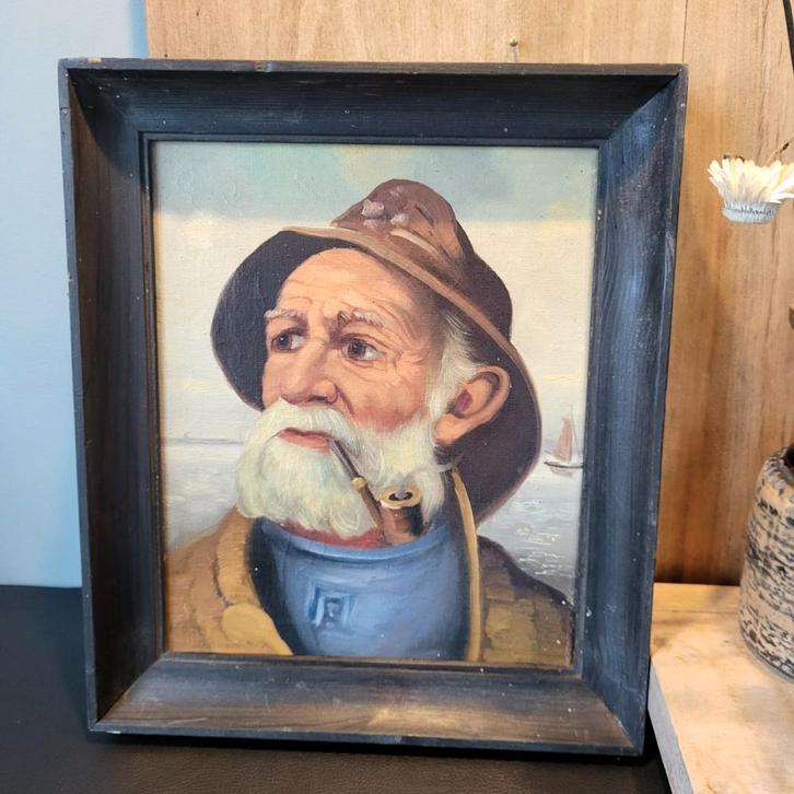 Schipper met Pijp - Origineel Schilderij, Antiek en Kunst, Kunst | Schilderijen | Klassiek, Ophalen of Verzenden