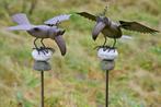 Mooie Tuinsteker, tuinprikker Vogel, Raaf op steen, bruin, Tuin en Terras, Tuinbeelden, Ophalen of Verzenden, Nieuw, Metaal, Dierenbeeld