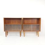 2 vintage teak houten deense kastje glazen deurtjes keuken, Ophalen of Verzenden, Huis en Inrichting