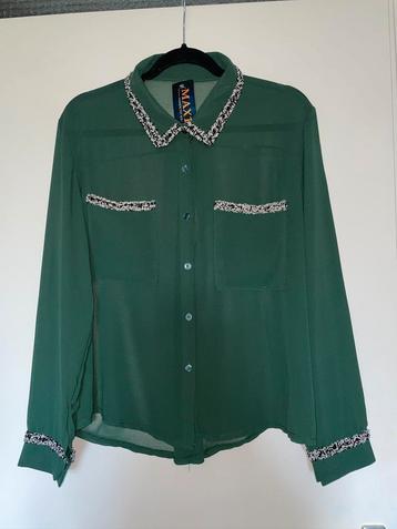 donker groen overhemd blouse met tweed details mt L nieuw! beschikbaar voor biedingen