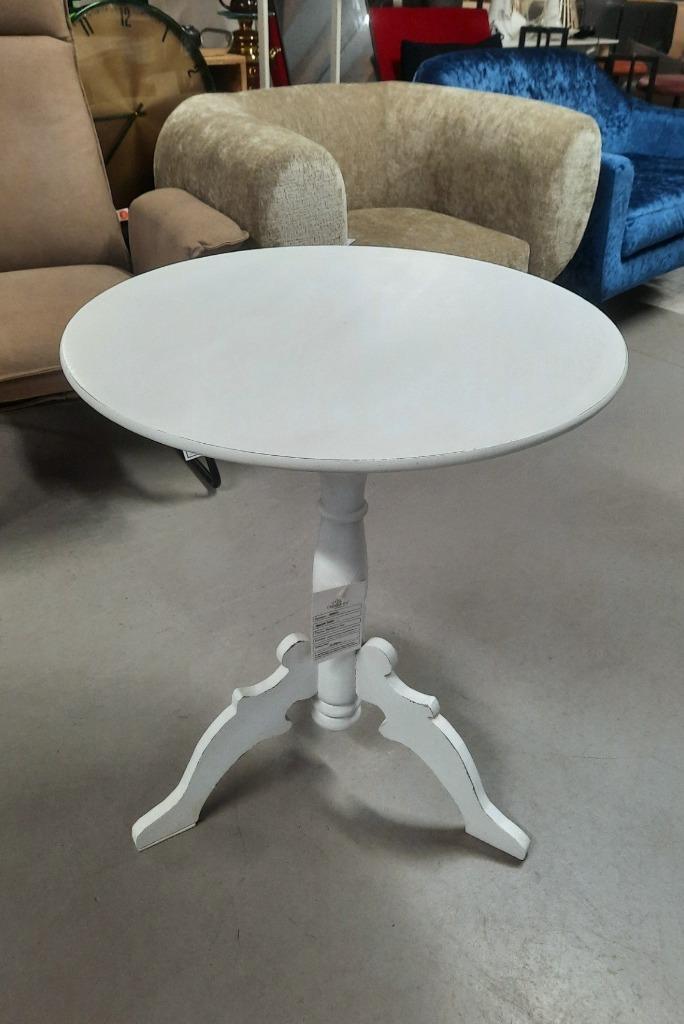 Ronde bijzettafel wijntafel Claire &  Eef brocante wit hout, Huis en Inrichting, Woonaccessoires | Overige, Zo goed als nieuw