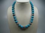 Turquoise collier met oud Hollands zilver en zilveren Cartie, Verzenden, Nieuw, Met edelsteen, Zilver
