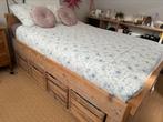 Steigerhoutenbed 140x200 met elektrische lattenbodem, Huis en Inrichting, Gebruikt, 140 cm, Hout, Ophalen