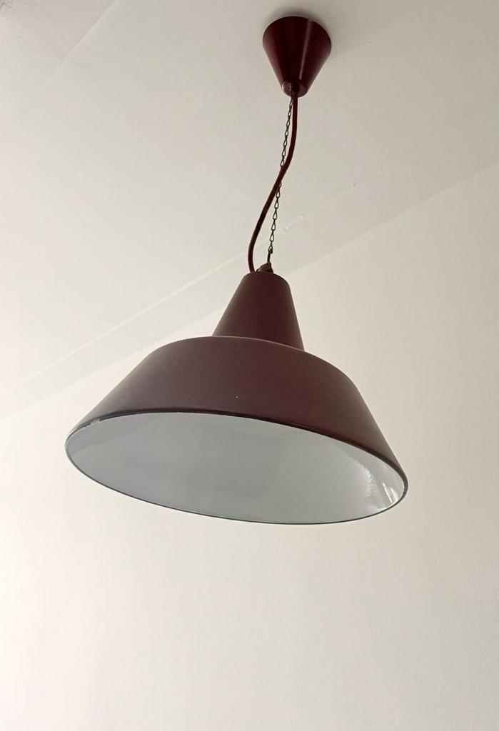 Vintage Deense Plafondlamp jaren '70 Bordeauxrood, Antiek en Kunst, Antiek | Lampen, Ophalen