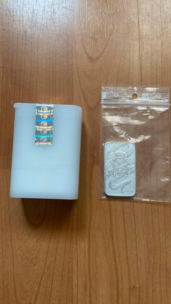 Volle tube Dragon rectangular 2025 zilver, Postzegels en Munten, Edelmetalen en Baren, Zilver, Ophalen of Verzenden