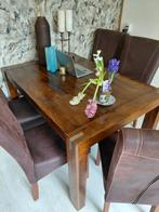 Houten koloniale tafel 130 x 90cm met 6 stoelen donkerbruin, Ophalen, Gebruikt, 4 tot 6 stoelen
