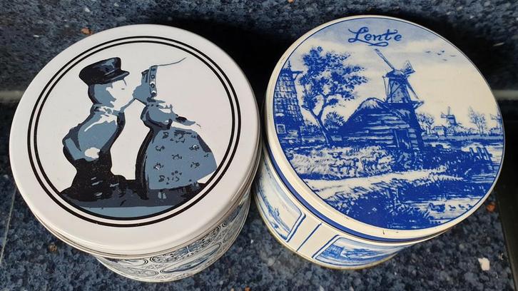 2 Delftsblauwe Blikken Stroopwafelblikjes, Verzamelen, Blikken, Zo goed als nieuw, Overige, Ophalen of Verzenden