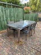 Stevige tuintafel met 4 stoelen., Tuin en Terras, Ophalen, Zo goed als nieuw, Rvs